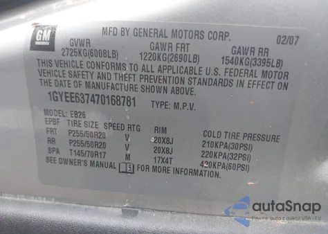 2007 Cadillac Srx V6 из США, поврежденный, VIN 1GYEE637470168781